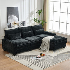 99'' Sectional Cloud Deep Seat Couch, Modern Comfy Chenille L Shaped Sectional Sofa for Living Room Set, Upholstered 4-Seats Sofa Couch with Movable Ottoman, Black