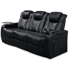 86.6"Power Recliner 3 PC Made WithTop-Grain Nappa,Fully Adjustable Relaxation,Smart Charging,Dynamic RGB LED Lighting,BLACK