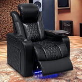 37.8"Power Recliner 1 PC Made WithTop-Grain Nappa,Fully Adjustable Relaxation,Smart Charging,Dynamic RGB LED Lighting,BLACK