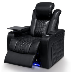 37.8"Power Recliner 1 PC Made WithTop-Grain Nappa,Fully Adjustable Relaxation,Smart Charging,Dynamic RGB LED Lighting,BLACK