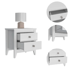 Amara Nightstand , End Table, Side Table Two Shelves, Four Legs -White