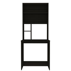 Compu Hutch Desk, Four Shelves, Writing Desk, One Lower Shelf -Black
