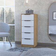 Kaia 5 Drawer Dresser, Vertical Dresser -White / Pine