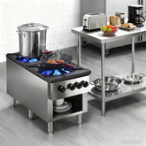 Commercial Gas Stove with 2 Burners, Propane and Natural Gas Countertop Cooking Stove Range, Stainless Steel Gas Hot Plate, Commercial Cooking Equipment for Restaurant, 180,000 BTU