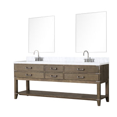 Grey Oak Double Bath Vanity 84 in. W x 22 in. D, Carrara Marble Top, Faucet Set, and 36 in. Mirrors