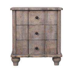 Solid Wood Beaumont Curved Nightstand,Grey,3-Drawers