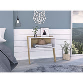 Nightstand 24"H, Two Legs, One Shelf, Superior Top, Light Oak / White