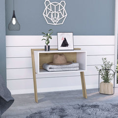 Nightstand 24"H, Two Legs, One Shelf, Superior Top, Light Oak / White