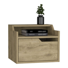 Floating Nightstand, Modern Dual-Tier Design with Spacious Single Drawer Storage, Macadamia
