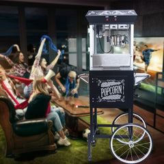 Popcorn Machine with Cart – 8oz Popper with Stainless-steel Kettle, Heated Warming Deck, and Old Maids Drawer,Black