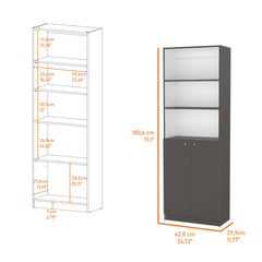Sutton 2-Door Bookcase, Storage with Multi-Level Shelves and Double Door Design