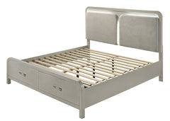 Aria Contemporary King Bed Modern Storage Bed with Ball Bearing Glide Drawers in Beige
