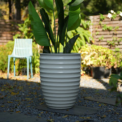 Handmade White Ceramic Planter, 17" Diameter, 1 Piece, Horizontal Ripple & Ice-Crack Pattern, for Monstera and Fiddle Leaf Fig, Indoor & Outdoor Doorway Use, Breathable Clay