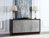 Geranio Metallic Silver & Walnut Finish Console Cabinet