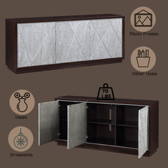 Geranio Metallic Silver & Walnut Finish Console Cabinet
