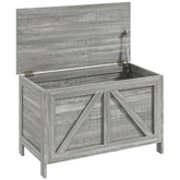 HOMCOM 30" Farmhouse Storage Chest, Lift Top Box Organizer with Safety Hinge to Open Up 100° for Bedroom, Entryway, Living Room, Gray Wood Grain