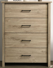Seraphiel 32"W Light Oak Finish 4-Drawer Chest with Black Handles