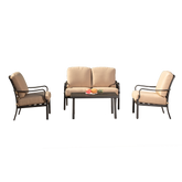 Outdoor 4 pcs Patio Conversation Set, Metal Dining Table and Chairs Dining Set with Removable Beige Cushions for Garden Lawn Yard