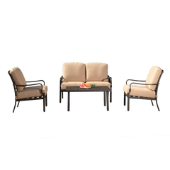 Outdoor 4 pcs Patio Conversation Set, Metal Dining Table and Chairs Dining Set with Removable Beige Cushions for Garden Lawn Yard
