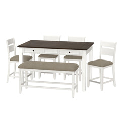 Brown And White 6 Piece Gathering Dining Set