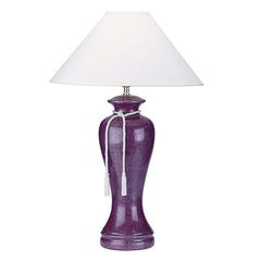 35" Tall Ceramic Table Lamp, Curved design with Burgundy finish, Linen Shade