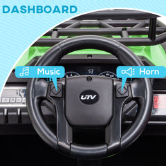 Aosom 12V Kids UTV, Battery Powered Electric Ride on Car with Music, Lights, MP3/USB, Suspension System & Remote Control, Toy Vehicle for Boys and Girls, Green