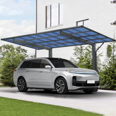 Outdoor Carport, 17.44FT*9FT*11FT Single Carport Aluminum Metal Frame and Polycarbonate Panels Car Port for Outdoor Driveway Car, Truck