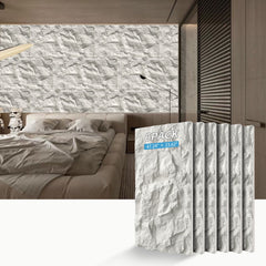 3D Faux Stone Wall Panels, 6 PCS PU Wainscoting Panel for Interior Wall Decor, Flame-resistant & Lightweight & Waterproof , for TV Wall, Office, Living Room, 47.24" × 23.62"(Rock Stone)(White Marble)