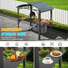 8x5FT Arc Roof, Grill Canopy for Outdoor Grill w/Double Galvanized Steel Roof and 2 Side Shelves, BBQ Gazebo Grill Tent for Patio Garden Backyard, Grey