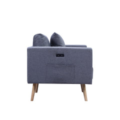 Elio 56.5"W Dark Gray Linen Fabric Loveseat with USB Charging Ports Pockets & Pillows