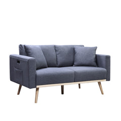 Elio 56.5"W Dark Gray Linen Fabric Loveseat with USB Charging Ports Pockets & Pillows