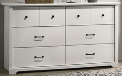 Elettra 57"W White 6-Drawer Dresser with Black Handles