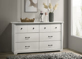 Elettra 57"W White 6-Drawer Dresser with Black Handles