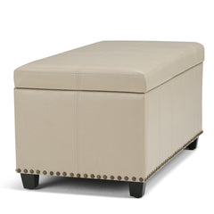 Amelia 33 inch Wide Storage Ottoman Bench in Satin Cream Vegan Leather