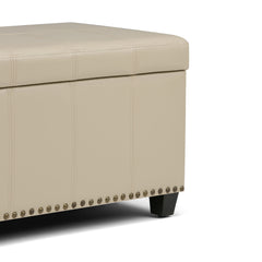 Amelia 33 inch Wide Storage Ottoman Bench in Satin Cream Vegan Leather