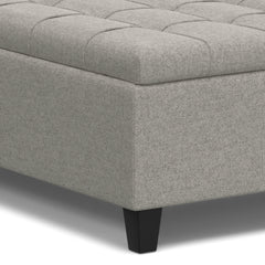 Harrison 40 inch Wide Large Square Coffee Table Storage Ottoman in Cloud Grey Linen Look Fabric