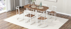 TOPMAX Modern 7-Piece Dining Table Set with Faux Marble Compact 55Inch Kitchen Table Set for 6, White+Cherry(OLD SKU:SP000017)