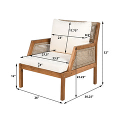 Acacia Wood Patio Furniture Club Chair, Outdoor Wicker Armchair, Deep Seating with Soft Cushions for Porch, Garden, Backyard, Balcony, Teak & Mix Brown & Cream