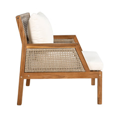 Acacia Wood Patio Furniture Club Chair, Outdoor Wicker Armchair, Deep Seating with Soft Cushions for Porch, Garden, Backyard, Balcony, Teak & Mix Brown & Cream