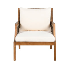 Acacia Wood Patio Furniture Club Chair, Outdoor Wicker Armchair, Deep Seating with Soft Cushions for Porch, Garden, Backyard, Balcony, Teak & Mix Brown & Cream