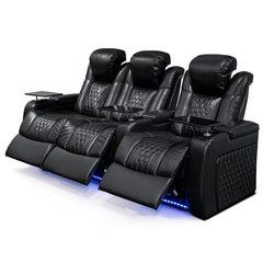 93.3"Power Recliner 3 PC Made WithTop-Grain Nappa,Fully Adjustable Relaxation,Smart Charging,Dynamic RGB LED Lighting,BLACK