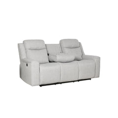 Contemporary 2-Piece Upholstered Living Room Set, Dropdown Console Sofa and Loveseat with Storage Console and Cup Holders, White