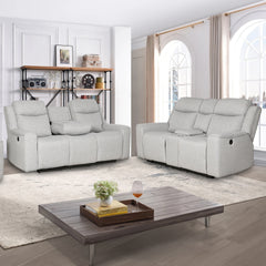 Contemporary 2-Piece Upholstered Living Room Set, Dropdown Console Sofa and Loveseat with Storage Console and Cup Holders, White