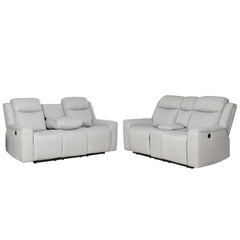 Contemporary 2-Piece Upholstered Living Room Set, Dropdown Console Sofa and Loveseat with Storage Console and Cup Holders, White