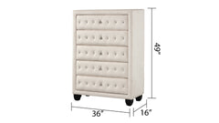 SOPHIA Crystal Tufted Full 5 Pc Bed Made with Wood in Cream (NJ INVENTORY)