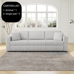106.3" Soft Modular 3-person Sofa - Highly Comfortable & Distinctive Design. Ideal for Bedroom & Living Room. Light gray. Modern & Plush Furniture Choice