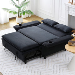 65.74-inch black letter striped fabric multi-functional sofa bed, suitable for bedrooms and living rooms. The armrests and backrests are adjustable.