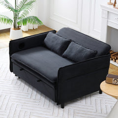 65.74-inch black letter striped fabric multi-functional sofa bed, suitable for bedrooms and living rooms. The armrests and backrests are adjustable.