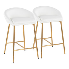 Matisse Glam 26" Counter Stool with Gold Metal Frame and White Faux Leather by LumiSource - Set of 2
