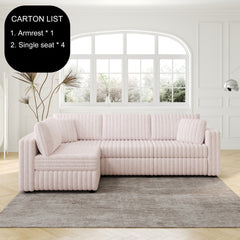 106.3" Soft L-shaped 4-Person Sofa. Comfortable & Stylish. Matches Bedroom & Living Room.Light Pink.Modern plush furniture. Modular design for versatility. L-shape offers unique style